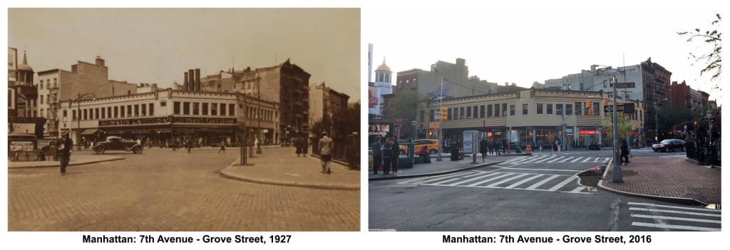 New Yory City historical photos. History then and now. Before and after photos. Manhattan 7th Avenue 1927 and 2016
